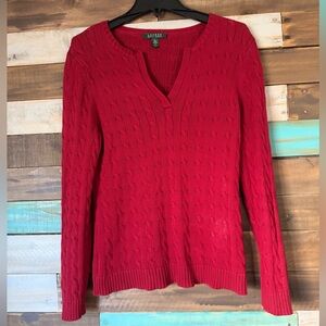 Ralph Lauren Women's Red V-Neck Sweater